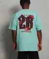 Erkek Baskılı Tişört Kısa Kol Bisiklet Yaka Oversize T-Shirt - Mint Yeşili
