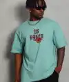 Erkek Baskılı Tişört Kısa Kol Bisiklet Yaka Oversize T-Shirt - Mint Yeşili