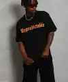 Erkek Baskılı Tişört Kısa Kol Bisiklet Yaka Oversize T-Shirt - Siyah