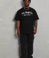 Erkek Baskılı Tişört Kısa Kol Bisiklet Yaka Oversize T-Shirt - Siyah