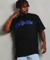 Erkek Baskılı Tişört Kısa Kol Bisiklet Yaka Oversize T-Shirt - Siyah