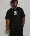 Erkek Baskılı Tişört Kısa Kol Bisiklet Yaka Oversize T-Shirt - Siyah