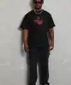 Erkek Baskılı Tişört Kısa Kol Bisiklet Yaka Oversize T-Shirt - Siyah