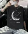 Erkek Baskılı Tişört Kısa Kol Bisiklet Yaka Oversize T-Shirt - - Siyah