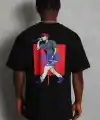 Erkek Baskılı Tişört Kısa Kol Bisiklet Yaka Oversize T-Shirt - - Siyah