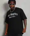 Erkek Baskılı Tişört Kısa Kol Bisiklet Yaka Oversize T-Shirt - Siyah