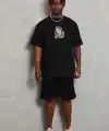 Erkek Baskılı Tişört Kısa Kol Bisiklet Yaka Oversize T-Shirt - Siyah
