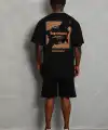 Erkek Baskılı Tişört Kısa Kol Bisiklet Yaka Oversize T-Shirt - Siyah