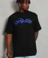 Erkek Baskılı Tişört Kısa Kol Bisiklet Yaka Oversize T-Shirt - Siyah