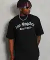 Erkek Baskılı Tişört Kısa Kol Bisiklet Yaka Oversize T-Shirt - Siyah