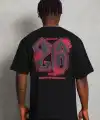 Erkek Baskılı Tişört Kısa Kol Bisiklet Yaka Oversize T-Shirt - Siyah