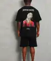 Erkek Baskılı Tişört Kısa Kol Bisiklet Yaka Oversize T-Shirt - Siyah