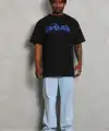 Erkek Baskılı Tişört Kısa Kol Bisiklet Yaka Oversize T-Shirt - Siyah