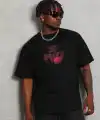 Erkek Baskılı Tişört Kısa Kol Bisiklet Yaka Oversize T-Shirt - Siyah