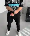 Erkek  Baskılı Yarım Fermuarlı  Kısa kol T-Shirt - Siyah