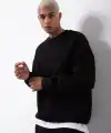 ERKEK Bisikilet Yaka 3 İplik Pamuklu SweatShirt - Siyah