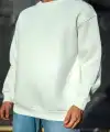 Erkek  Bisiklet Yaka 3 İplik Pamuklu Basic SweatShirt - Beyaz