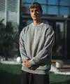 Erkek Bisiklet Yaka 3 İplik pamuklu Basic SweatShirt - Boyalı Gri
