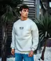 Erkek Bisiklet Yaka 3 İplik pamuklu Baskılı SweatShirt - Beyaz