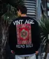 Erkek Bisiklet Yaka 3 İplik Pamuklu Baskılı SweatShirt - Siyah