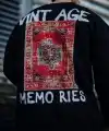 Erkek Bisiklet Yaka 3 İplik Pamuklu Baskılı SweatShirt - Siyah