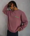 Erkek Bisiklet Yaka Baskılı 3 iplik pamuklu Sweatshirt - Gül Kurusu