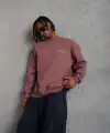 Erkek Bisiklet Yaka Baskılı 3 iplik pamuklu Sweatshirt - Gül Kurusu