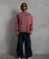 Erkek Bisiklet Yaka Baskılı 3 iplik pamuklu Sweatshirt - Gül Kurusu