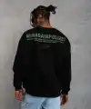Erkek Bisiklet Yaka Baskılı 3 iplik pamuklu Sweatshirt - Siyah