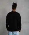 Erkek Bisiklet Yaka Baskılı 3 İplik Pamuklu Sweatshirt -  Siyah
