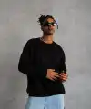 Erkek Bisiklet Yaka Baskılı 3 İplik Pamuklu Sweatshirt -  Siyah