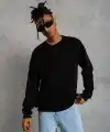 Erkek Bisiklet Yaka Baskılı 3 İplik Pamuklu Sweatshirt -  Siyah