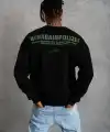 Erkek Bisiklet Yaka Baskılı 3 iplik pamuklu Sweatshirt - Siyah
