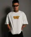 Erkek Bisiklet Yaka Baskılı Oversize Kısa kol T-Shirt - Beyaz