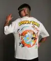 Erkek Bisiklet Yaka Baskılı Oversize Kısa kol T-Shirt - Beyaz