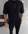 Erkek Bisiklet Yaka Baskılı Oversize  Kısa kol T-Shirt - Siyah