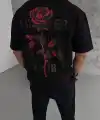 Erkek Bisiklet Yaka Baskılı Oversize  Kısa kol T-Shirt - Siyah