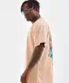 Erkek  Bisiklet Yaka Baskılı Oversize T-Shirt - Bej