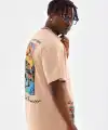 Erkek  Bisiklet Yaka Baskılı Oversize T-Shirt - Bej