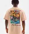 Erkek  Bisiklet Yaka Baskılı Oversize T-Shirt - Bej