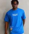 Erkek Bisiklet Yaka Baskılı Oversize T-Shirt - Mavi