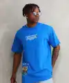 Erkek Bisiklet Yaka Baskılı Oversize T-Shirt - Mavi