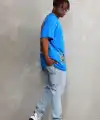 Erkek Bisiklet Yaka Baskılı Oversize T-Shirt - Mavi