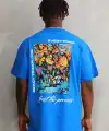 Erkek Bisiklet Yaka Baskılı Oversize T-Shirt - Mavi