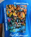 Erkek Bisiklet Yaka Baskılı Oversize T-Shirt - Mavi