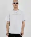 Erkek Bisiklet Yaka Tişort Baskılı Oversize kısa kol T-Shirt - Beyaz