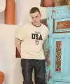 Erkek Bisiklet Yaka Tişört Nakış İşlemeli Kısa Kol Oversize T-Shirt - Bej