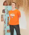 Erkek Bisiklet Yaka Tişört Nakış İşlemeli Kısa Kol Oversize T-Shirt - Turuncu