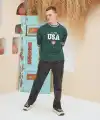 Erkek Bisiklet Yaka Tişört Nakış İşlemeli Kısa Kol Oversize T-Shirt - Yeşil