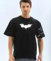 ERKEK Bisiklet yaka tişort Ön ve Kol YARASA Baskılı T-shirt - Siyah